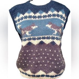 Blue and White Women's Crew Neck Sweater